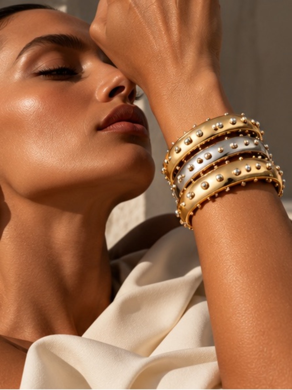 Luxe Sculptural Studded Cuff Bracelet
